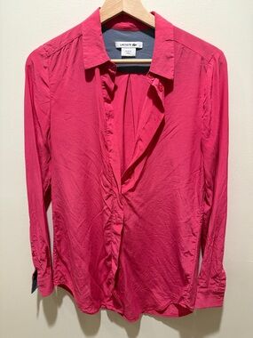 Lacoste Silk Fuchsia Button-Down Long Sleeve Shirt